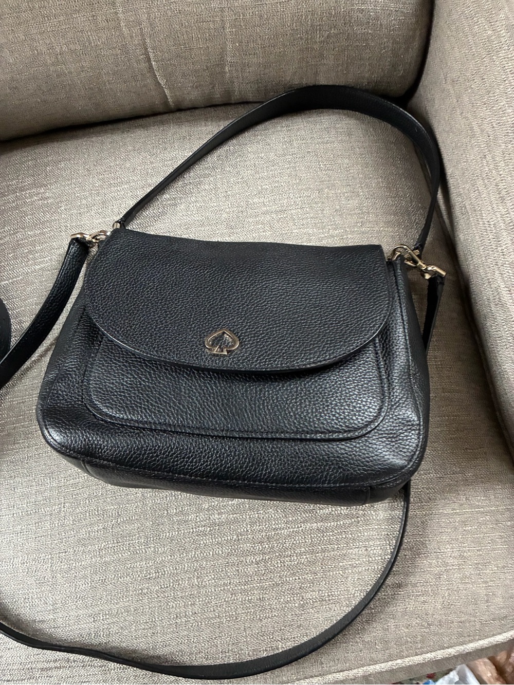 kate spade Black Pebbled Leather Shoulder Bag with Gold-Tone Spade Logo